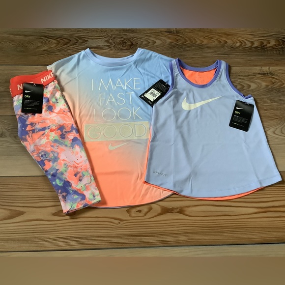 Nike girls DRIFIT 3 pc outfit tank top, tee & Capri leggings size 6/6X( NWT)